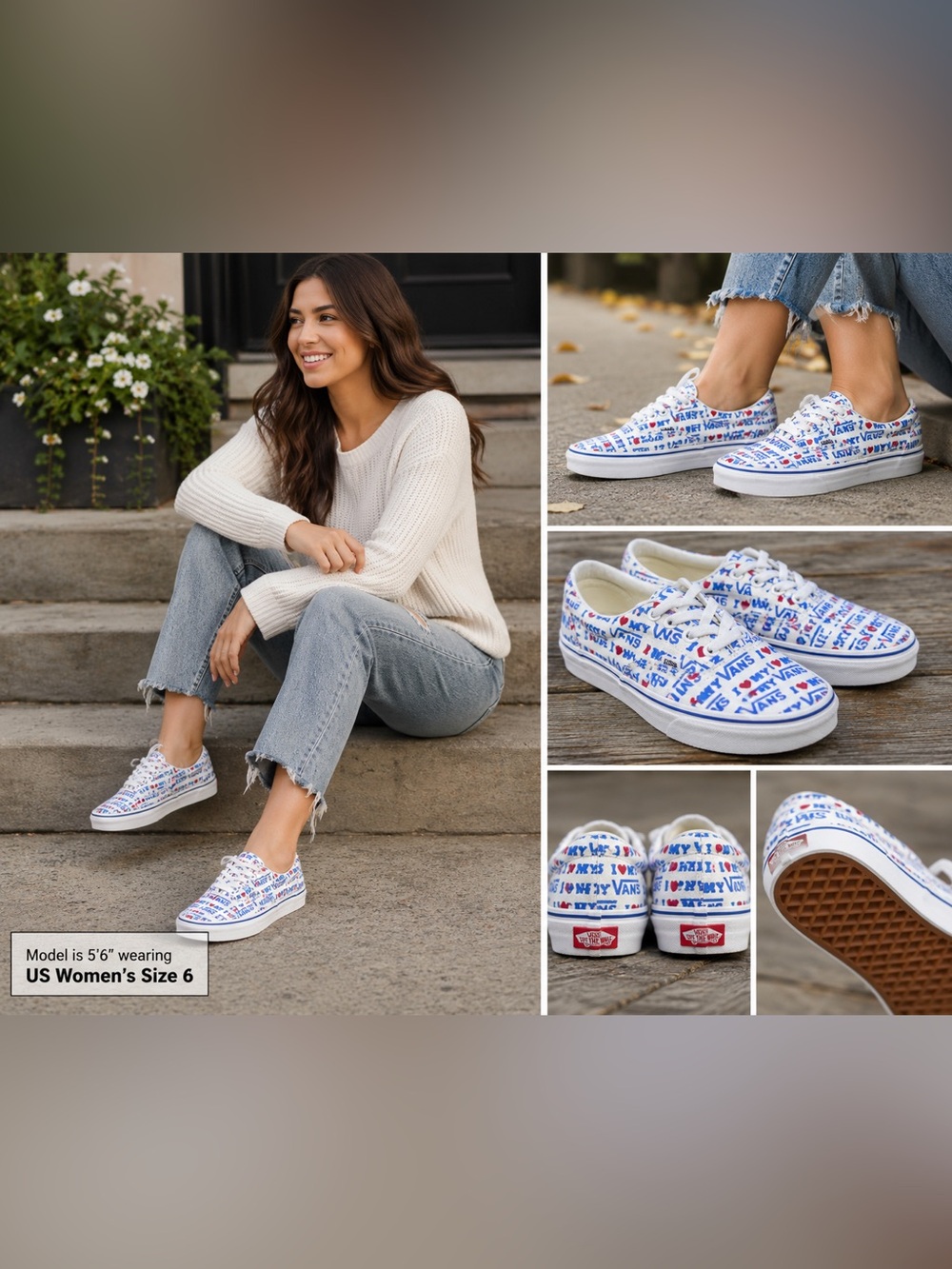 Vans Era I ❤️ My Vans Canvas Sneakers White Blue Red Women’s Size 6